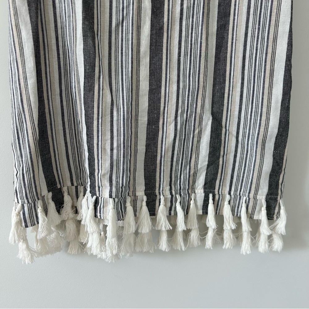 Ellison Grey White Linen Stripe Short Sleeve Shift Dress Tassel Trim M - Picture 4 of 10
